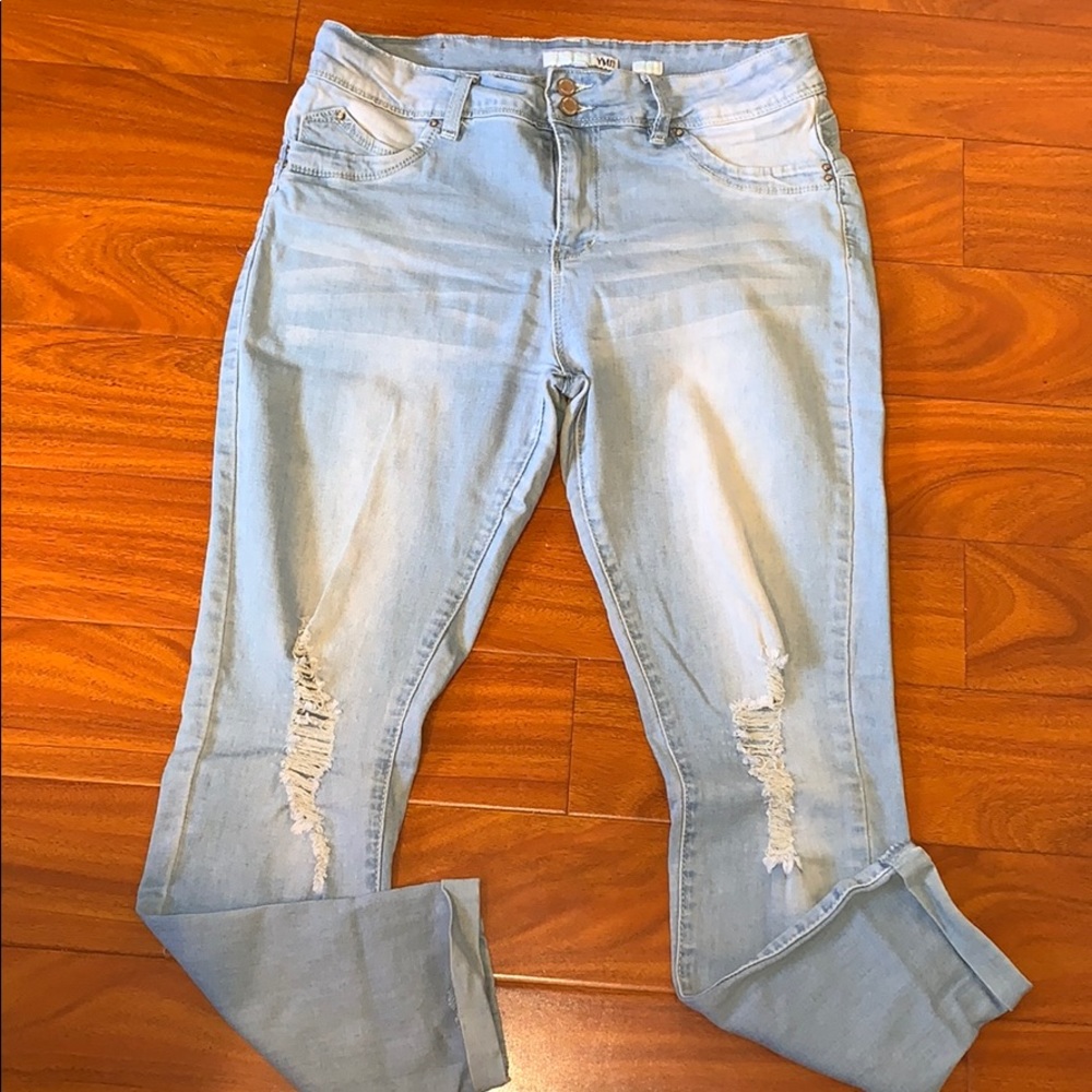 Ripped Light Denim Skinny Jeans